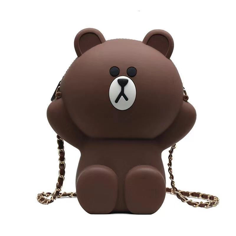 1pc Mini Brown Cartoon Bear Shaped Fashion Crossbody Bag With